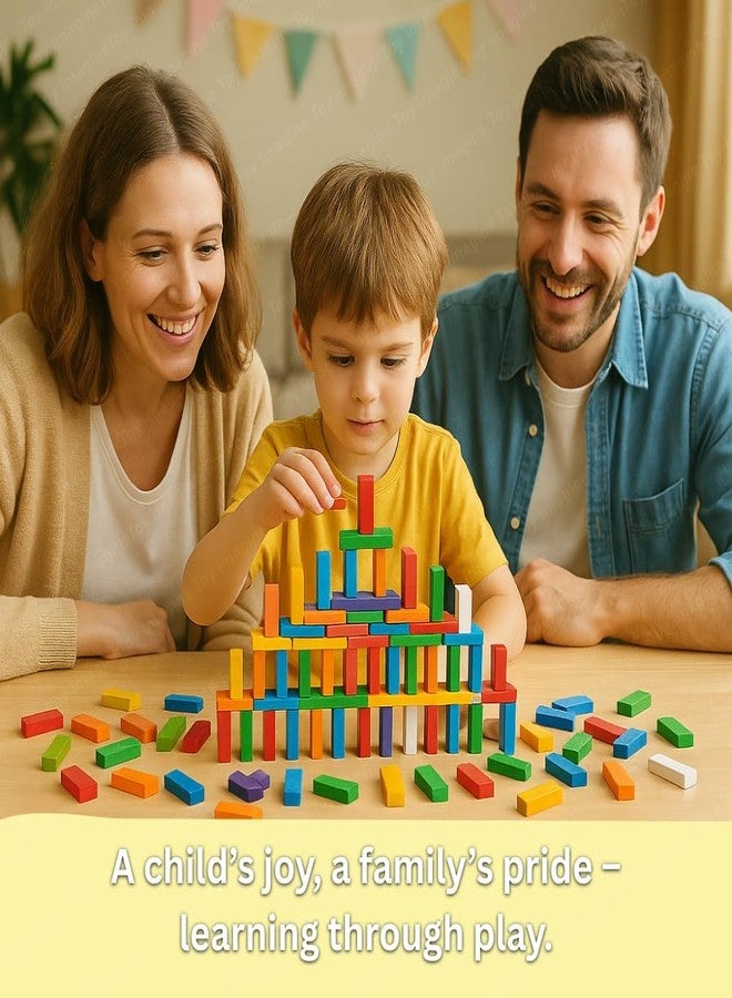 PRETOX 120 pcs Colorful Wooden Building Blocks for Kids - Educational Domino Set for Boys & Girls - Indoor Fun Games & Party Activities - Toys for Ages 3 to 12 Years (12 Colors) - Image 3